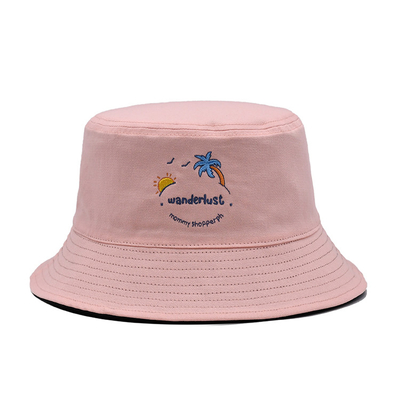 58cm umschaltbarer Eimer-Hut zufälliger kundenspezifischer Logo Embroidery Pink Color