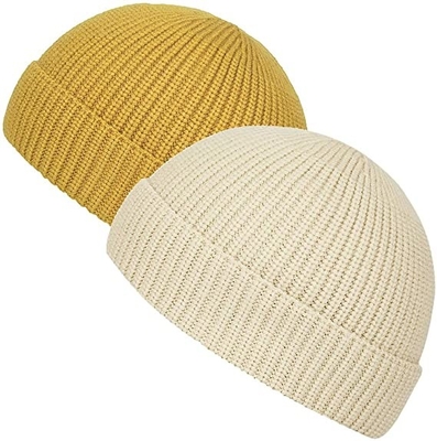 Gelbe Acrylebene stricken erwachsene Größe Beanie Hats With Short Brims