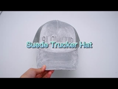 Gray Suede Trucker Hat 3d stickte 5 Platte Mesh Cap