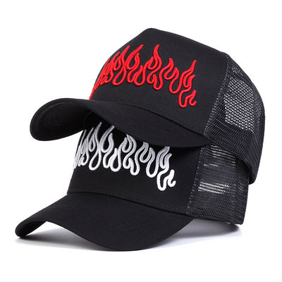 Flame Street Style verstellbarer Hip Hop-Hut gestickter Snapback-Kurve Brim Trucker Mesh Sporthut
