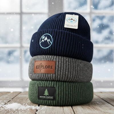 Custom Logo Strick-Beanie-Hüte mit Acrylmaterial und 58cm Umfang für die Winterwärme