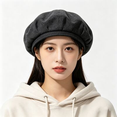 Klassische dunkelgraue Barette mit Felt-Padded-Beret-Kappe Wollmischstoff für Komfort und Haltbarkeit Komfortable Straßenbekleidung tägliche Hut