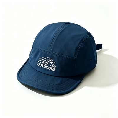 Flat Brim 5 Panel Camper Hut mit Sportnetz-Schweißband und verstellbarem Haken-und-Loop-Gürtel