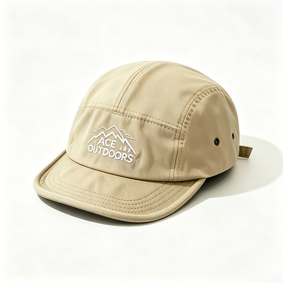 Flat Brim 5 Panel Camper Hut mit Sportnetz-Schweißband und verstellbarem Haken-und-Loop-Gürtel