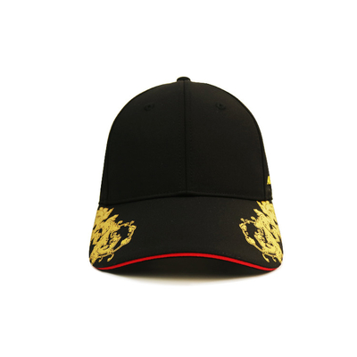 Golddruck auf beide Seiten-schwarzer Sport-Kappe, 6 Platten-Baseball-Gewohnheits-Logo