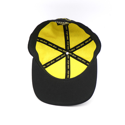Anzeige Bill 6 Platten stickte flacher Masken-Kappen-Baumwolltwill-gelben gesponnenen Flecken 100%