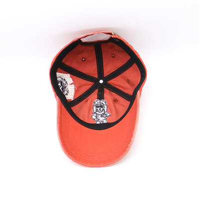 Sechs Platte gestickte Baseballmützen wuschen 62CM orange Farbe