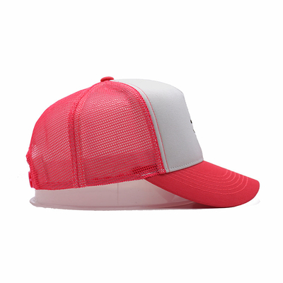 Weiß-und Rosa-menschlicher Hauptbaumwollfernlastfahrer Mesh Cap Embroidered Logo