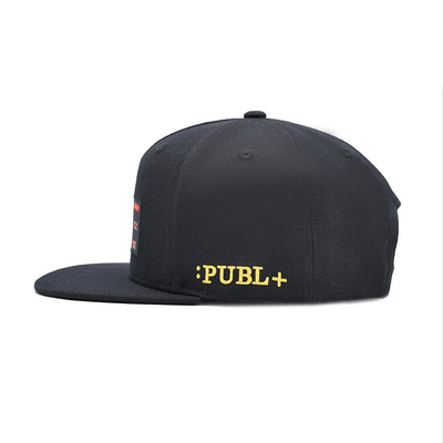 Custom 6 Panel Schwarz Acryl geschlossener Rücken Flex Fit Gorras Kappe Stickerei Sublimation Logo Untergrün Hip Hop Snapback Kappe