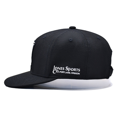 Broderierte, strukturierte, schnappback-Hüte mit flachem Visor aus Baumwollstoff und Druckband