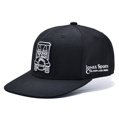 Broderierte, strukturierte, schnappback-Hüte mit flachem Visor aus Baumwollstoff und Druckband