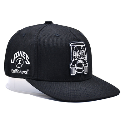 Broderierte, strukturierte, schnappback-Hüte mit flachem Visor aus Baumwollstoff und Druckband