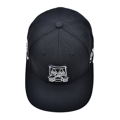 Broderierte, strukturierte, schnappback-Hüte mit flachem Visor aus Baumwollstoff und Druckband