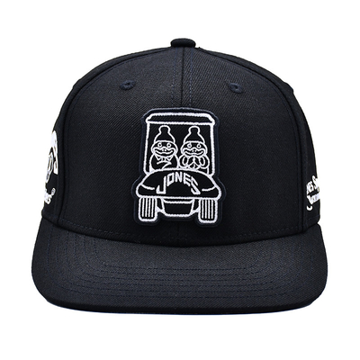 Broderierte, strukturierte, schnappback-Hüte mit flachem Visor aus Baumwollstoff und Druckband
