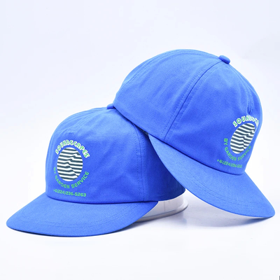 Hochwertiges, maßgeschneidertes Snapback-Mütze Blau unstrukturiert 5 Panels flacher Rand Outdoor Soft Hip Hop Hüte für Männer