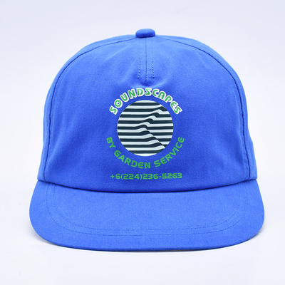 Hochwertiges, maßgeschneidertes Snapback-Mütze Blau unstrukturiert 5 Panels flacher Rand Outdoor Soft Hip Hop Hüte für Männer