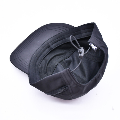 Hochwertige unstrukturierte 5 Panel Camper Hut Custom Schwarz Druck Nylon Laufmütze mit dekorativen Taschen