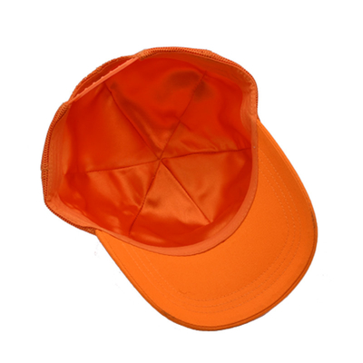 Unisex 5 Panel Trucker Cap Custom 3d Broderierte geschwungene Rand Satin ausgekleidet Orange Mesh Rücken Hüte