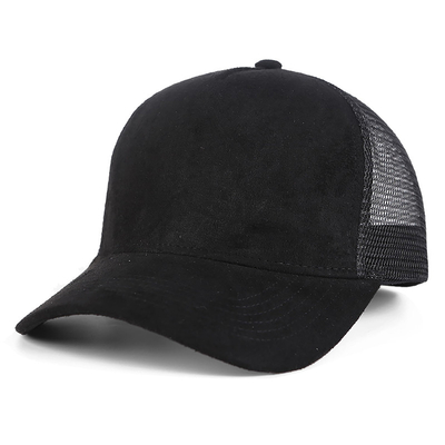 Atemberaubende Plain Suede Mesh Rücken Baseballkappen Frauen Trendy 5 Panel Trucker Hut