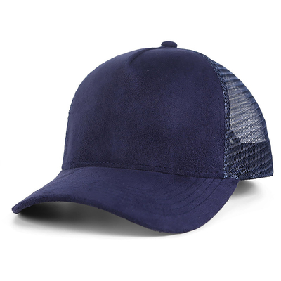 Atemberaubende Plain Suede Mesh Rücken Baseballkappen Frauen Trendy 5 Panel Trucker Hut