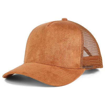 Atemberaubende Plain Suede Mesh Rücken Baseballkappen Frauen Trendy 5 Panel Trucker Hut