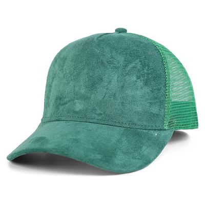 Atemberaubende Plain Suede Mesh Rücken Baseballkappen Frauen Trendy 5 Panel Trucker Hut