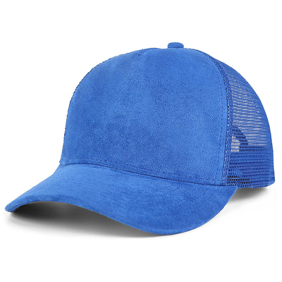 Atemberaubende Plain Suede Mesh Rücken Baseballkappen Frauen Trendy 5 Panel Trucker Hut