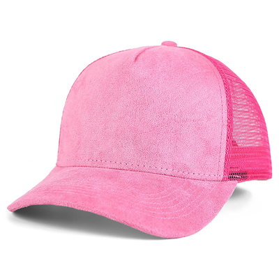 Atemberaubende Plain Suede Mesh Rücken Baseballkappen Frauen Trendy 5 Panel Trucker Hut