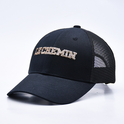 Schwarz 6 Panels Mesh Trucker Hut Glitter Trucker Kappe Hochwertige Mode Sequins Stickerei Trucker Hüte