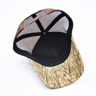 Fashion Design geschwungener Rand Sport 6 Panel Trucker Mesh Hut Custom 3d Stickerei Camo Trucker Kappe