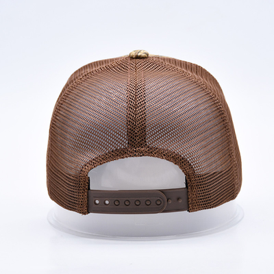 Fashion Design geschwungener Rand Sport 6 Panel Trucker Mesh Hut Custom 3d Stickerei Camo Trucker Kappe