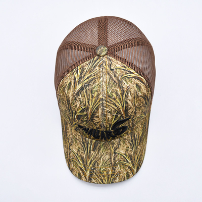 Fashion Design geschwungener Rand Sport 6 Panel Trucker Mesh Hut Custom 3d Stickerei Camo Trucker Kappe