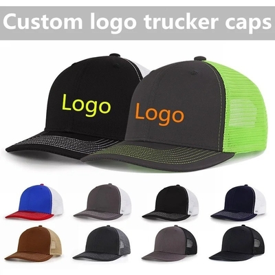 Custom vorgebogenen Mesh Hut Baumwolle Trucker Cap mit Plastik Snapback
