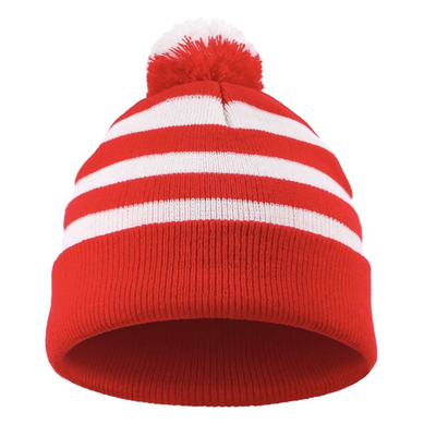 Halloween Beanie Rot und Weiß gestreifter Hut gestrickte Pom Pom Manschettenkappe für Frauen Männer Weihnachtsfeier Accessoires