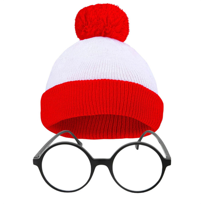 Halloween Beanie Rot und Weiß gestreifter Hut gestrickte Pom Pom Manschettenkappe für Frauen Männer Weihnachtsfeier Accessoires