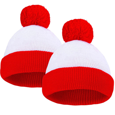 Halloween Beanie Rot und Weiß gestreifter Hut gestrickte Pom Pom Manschettenkappe für Frauen Männer Weihnachtsfeier Accessoires