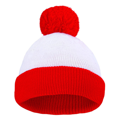 Halloween Beanie Rot und Weiß gestreifter Hut gestrickte Pom Pom Manschettenkappe für Frauen Männer Weihnachtsfeier Accessoires