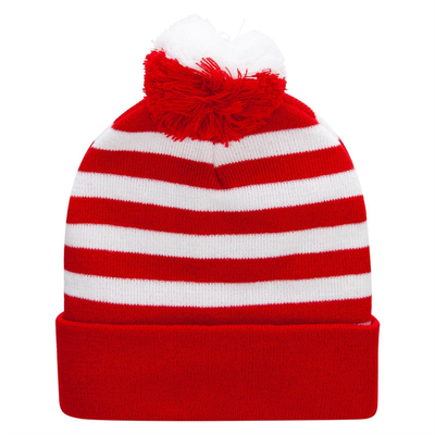 Halloween Beanie Rot und Weiß gestreifter Hut gestrickte Pom Pom Manschettenkappe für Frauen Männer Weihnachtsfeier Accessoires