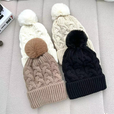 Custom All Over Print Beanies Winter Warm Fischer Beanie Rib Strick Baumwolle Pom Pom Hut