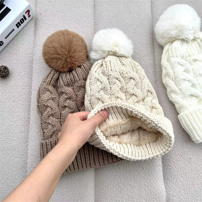 Custom All Over Print Beanies Winter Warm Fischer Beanie Rib Strick Baumwolle Pom Pom Hut