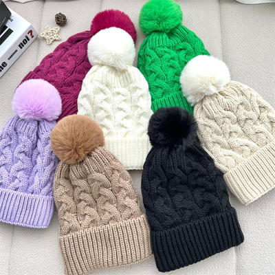 Custom All Over Print Beanies Winter Warm Fischer Beanie Rib Strick Baumwolle Pom Pom Hut