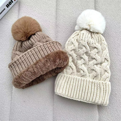 Custom All Over Print Beanies Winter Warm Fischer Beanie Rib Strick Baumwolle Pom Pom Hut