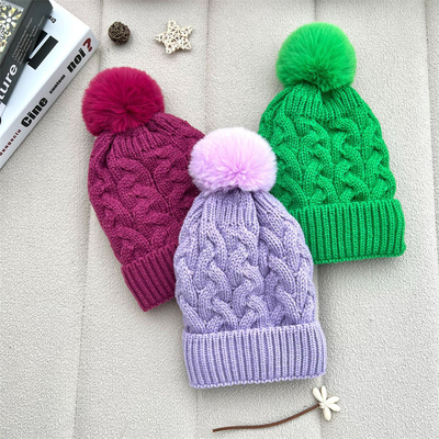 Custom All Over Print Beanies Winter Warm Fischer Beanie Rib Strick Baumwolle Pom Pom Hut