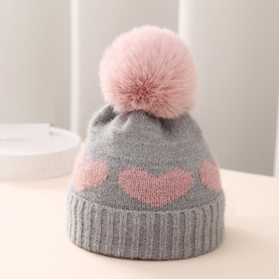 2024 Neuer Herbst-Winter Baby Strickhut Mädchen Acryl-Bilayer Warmer Kleinkind Beanie Süßes Herz Neugeborenes Hut