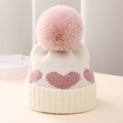 2024 Neuer Herbst-Winter Baby Strickhut Mädchen Acryl-Bilayer Warmer Kleinkind Beanie Süßes Herz Neugeborenes Hut