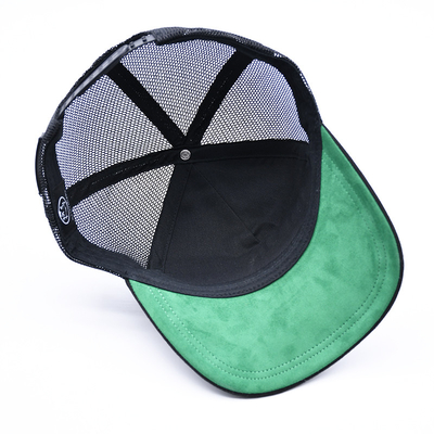 7 Panel Schwarz Suede Panel Trucker Hüte Hochwertige Mesh Kappe Custom Rand Stickerei Samt Trucker Hüte
