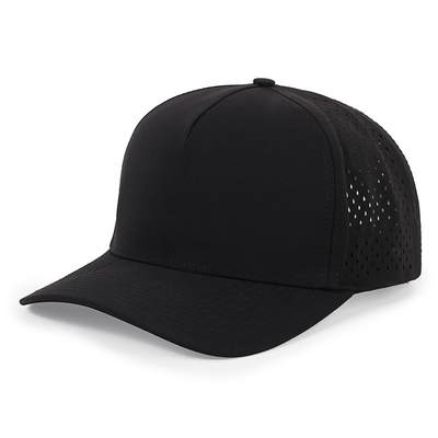 Großhandel 5 Panel Blaue Baseballkappe Custom Laser-Schnitt Loch Gorras Golf wasserdichte Polyester-Sporthut