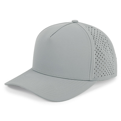 Großhandel 5 Panel Blaue Baseballkappe Custom Laser-Schnitt Loch Gorras Golf wasserdichte Polyester-Sporthut
