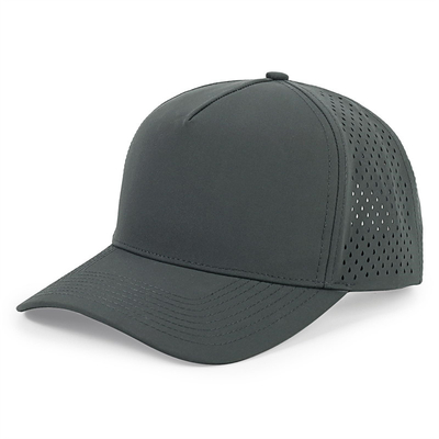 Großhandel 5 Panel Blaue Baseballkappe Custom Laser-Schnitt Loch Gorras Golf wasserdichte Polyester-Sporthut
