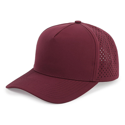 Großhandel 5 Panel Blaue Baseballkappe Custom Laser-Schnitt Loch Gorras Golf wasserdichte Polyester-Sporthut